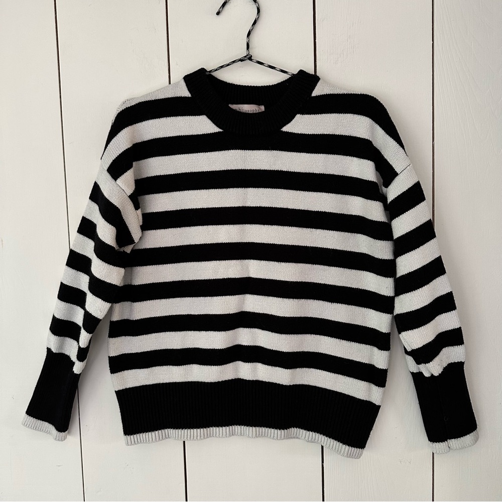 Philosophy Black & White Stripe Crewneck Sweater Sz M Preppy Goth Emo